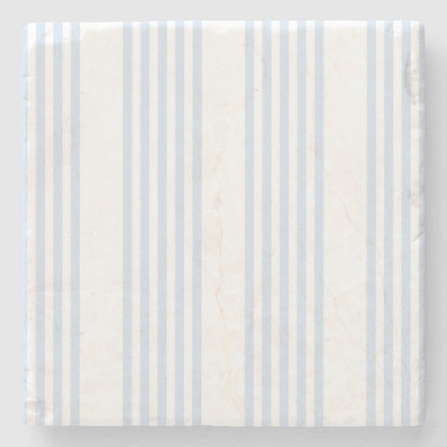 Pale blue and white five stripes pattern stone coaster (Front)