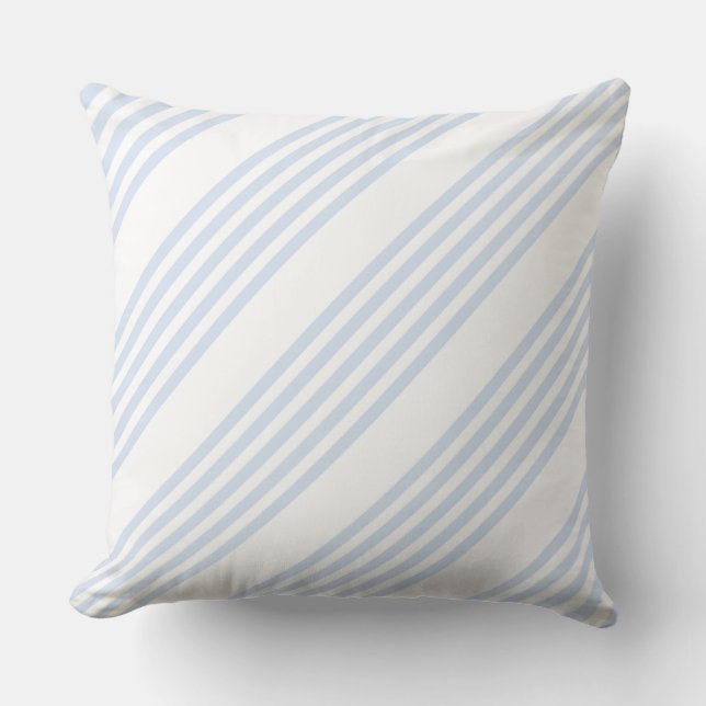 Pale blue and white five stripes pattern throw pillow (Front)