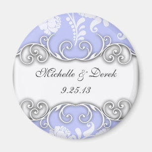 Pale Blue and White Floral Damask Wedding Magnet