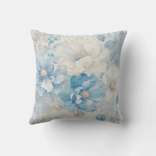 Pale Blue and White Floral Throw Pillow
