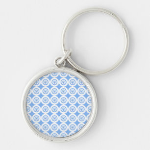 Pale Blue and White Geometric Pattern Circles Keychain
