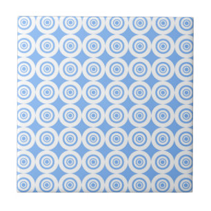 Pale Blue and White Geometric Pattern Circles Tile