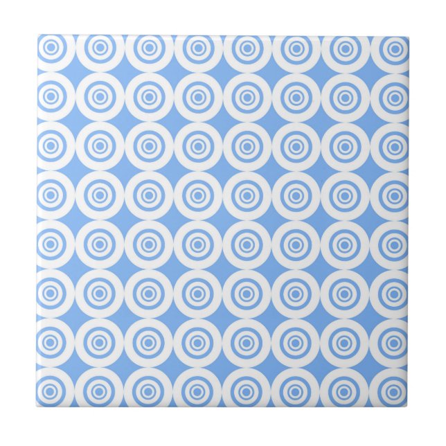 Pale Blue and White Geometric Pattern Circles Tile (Front)