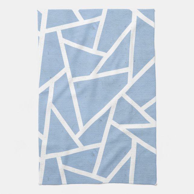 Pale blue and white mosaic pattern kitchen towel (Vertical)
