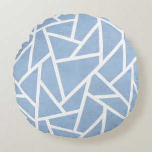 Pale blue and white mosaic pattern round pillow