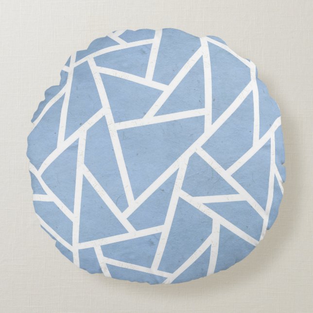 Pale blue and white mosaic pattern round pillow (Front)