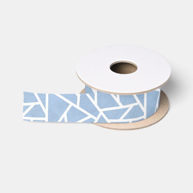 Pale blue and white mosaic pattern satin ribbon (Spool)
