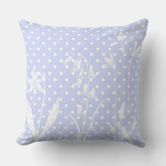 Pale Blue and White Polka Dots with Flowers Pillow