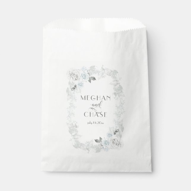 Pale Blue and White  Roses Wedding Favour Bag (Front)
