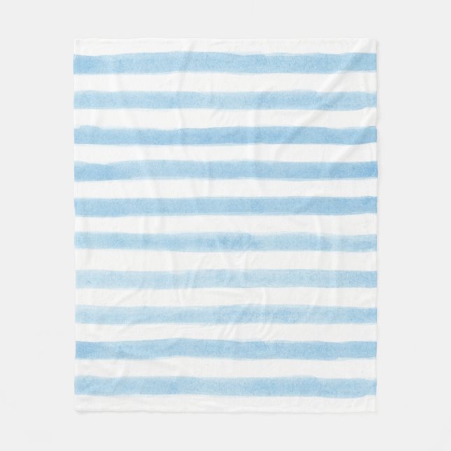 Pale Blue and White Striped Sherpa Blanket (Front)
