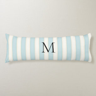Pale Blue & Antique White Stripes Monogrammed Body Pillow