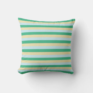 Pale Blue, Aqua Green and Beige Stripes Throw Pillow