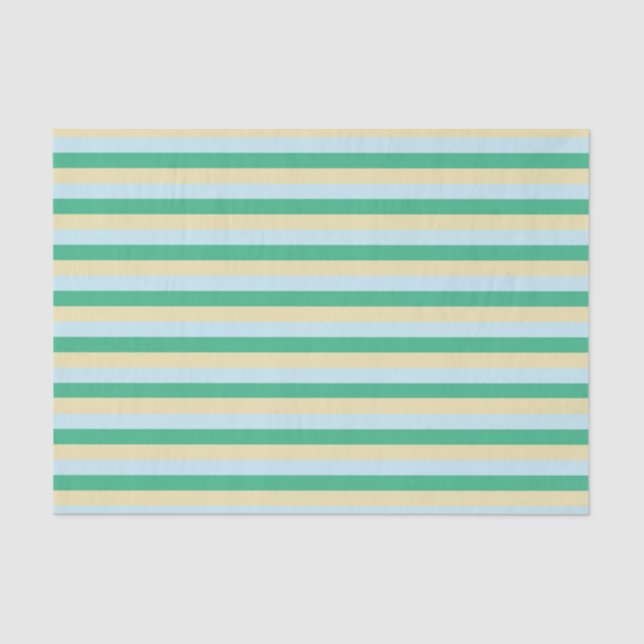 Pale Blue, Aqua Green and Beige Stripes Tissue Paper (Front)