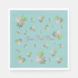 pale blue background with pretty pink flowers napkin