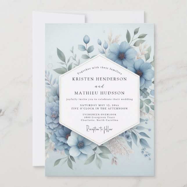 Pale Blue Bloom Ethereal Wedding Invitation (Front)