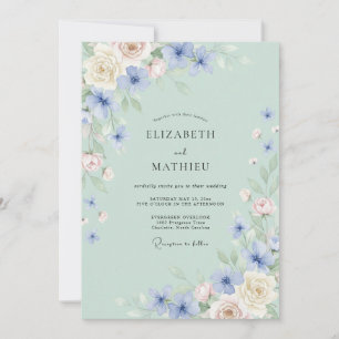 Pale Blue Blossom Flourish Wedding Invitation