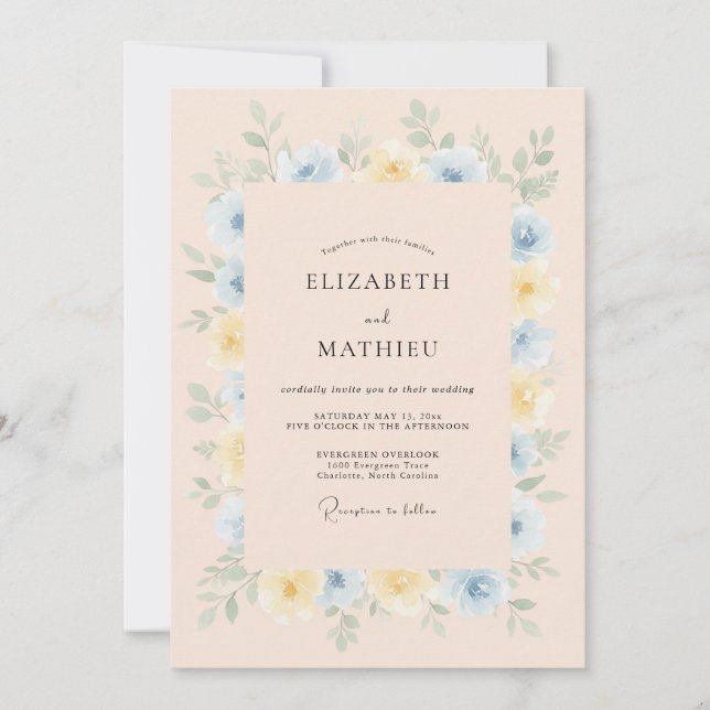 Pale Blue Blossom Romance Wedding Invitation (Front)