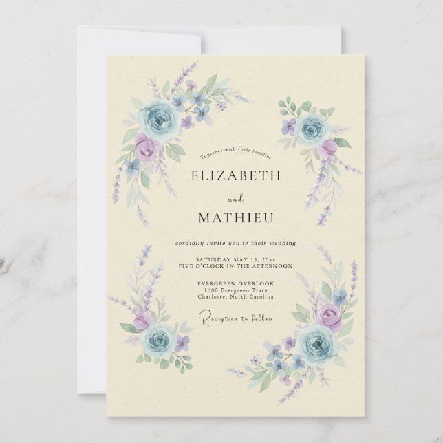 Pale Blue Blossom Romantic Wedding Invitation (Front)