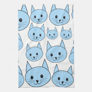 Pale Blue Cats. Pattern. Kitchen Towel