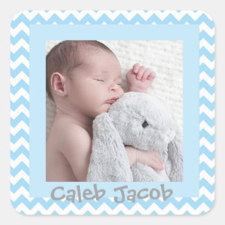Pale Blue Chevron Striped Baby Photo Sticker