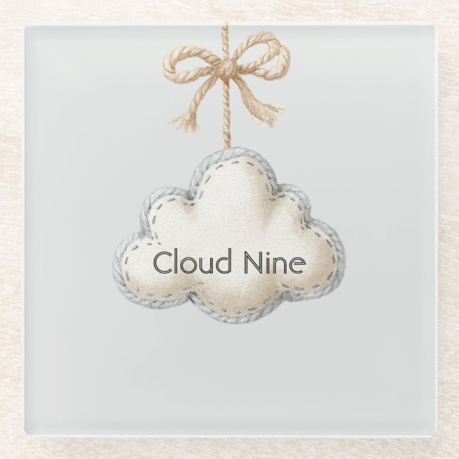 Pale Blue Cloud Nine Glass Coaster (Front)