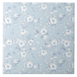 Pale Blue Country style floral pattern Tile