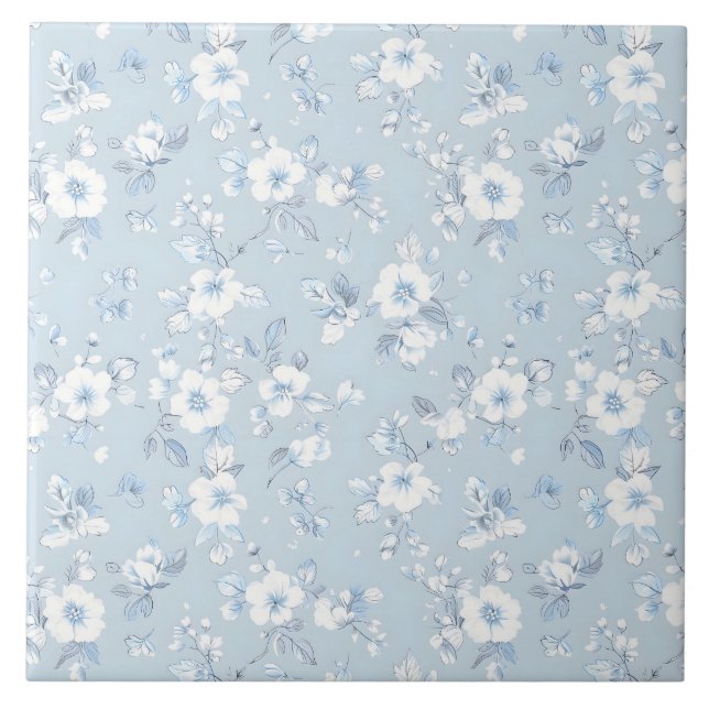 Pale Blue Country style floral pattern Tile (Front)