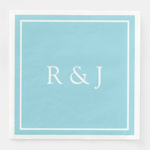 Pale Blue Cyan Monogram Initial Ampersand Wedding Napkin