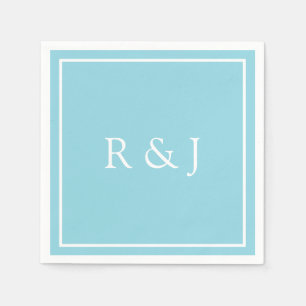 Pale Blue Cyan Monogram Initial Ampersand Wedding Napkin
