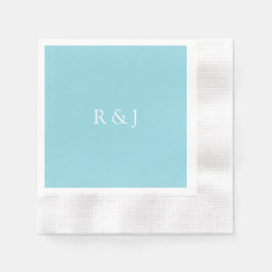 Pale Blue Cyan Monogram Initial Custom Wedding Napkin
