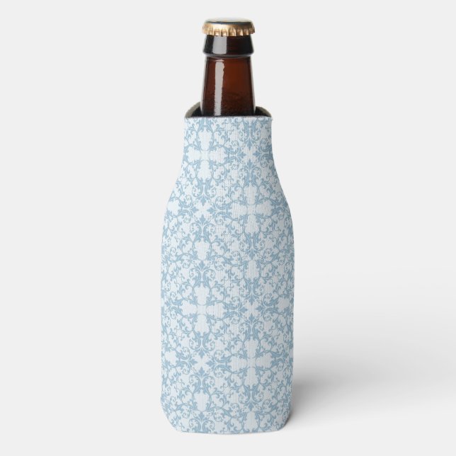 Pale Blue Damask Bottle Cooler (Bottle Front)