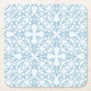 Pale Blue Damask Square Paper Coaster