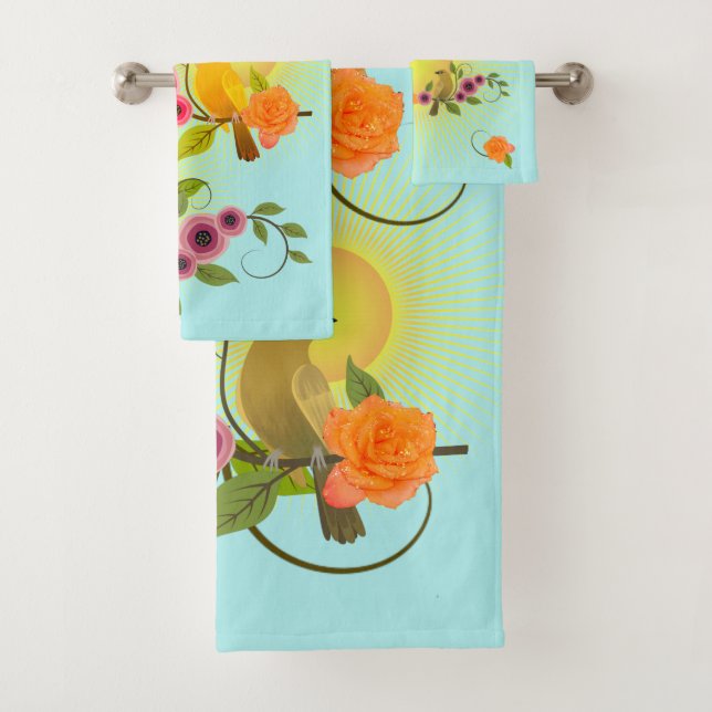 Pale Blue Dew Drops & Sunshine Bath Towel Set (Insitu)