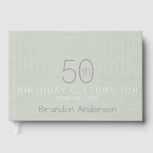 Pale Blue faux Linen 50th Birthday Guest Book