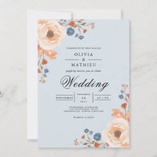 Pale Blue Floral Arch Wedding Invitation