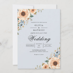 Pale Blue Floral Romantic Arch Wedding Invitation