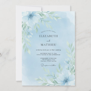 Pale Blue Floral Watercolor Wedding Invitation