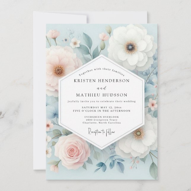 Pale Blue Floral Whimsy Wedding Invitation (Front)