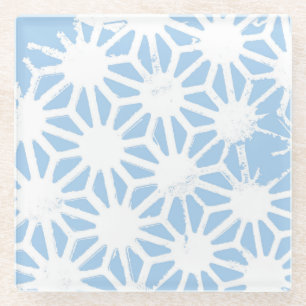Pale blue geometric pattern glass coaster