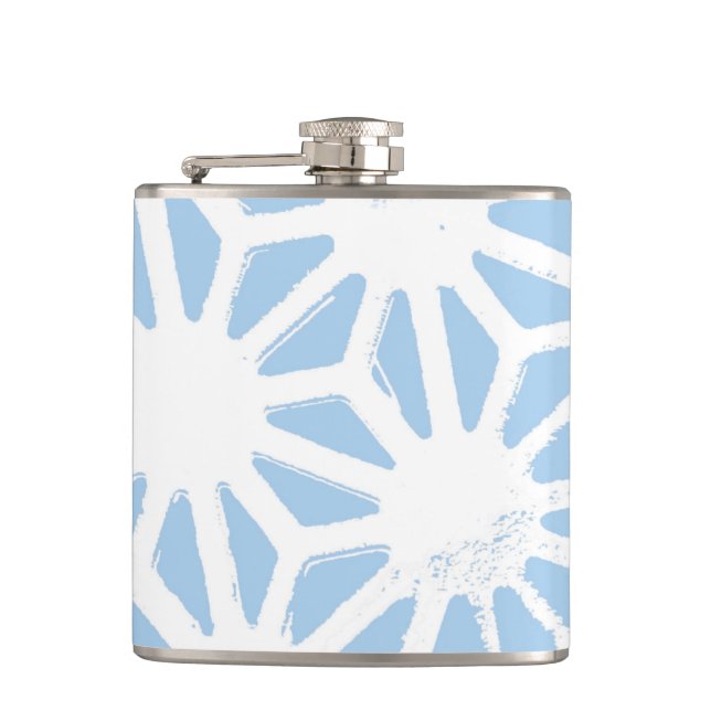 Pale blue geometric pattern hip flask (Front)