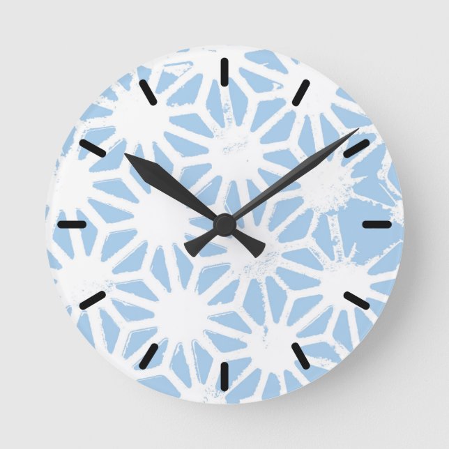 Pale blue geometric pattern round clock (Front)