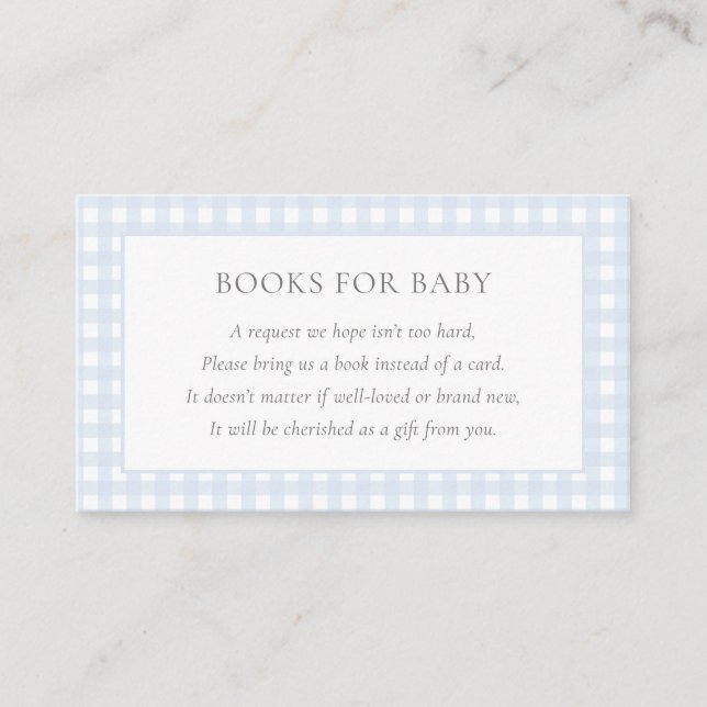 Pale Blue Gingham Classic Boys Baby Shower Enclosure Card (Front)