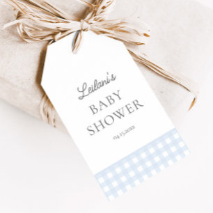 Pale Blue Gingham Classic Boys Baby Shower Favor Gift Tags