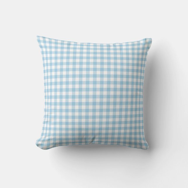 Pale Blue Gingham Pattern Throw Pillow (Front)