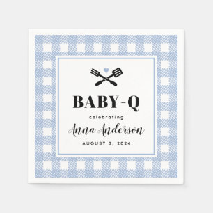 Pale Blue Gingham Plaid Baby Q Napkin