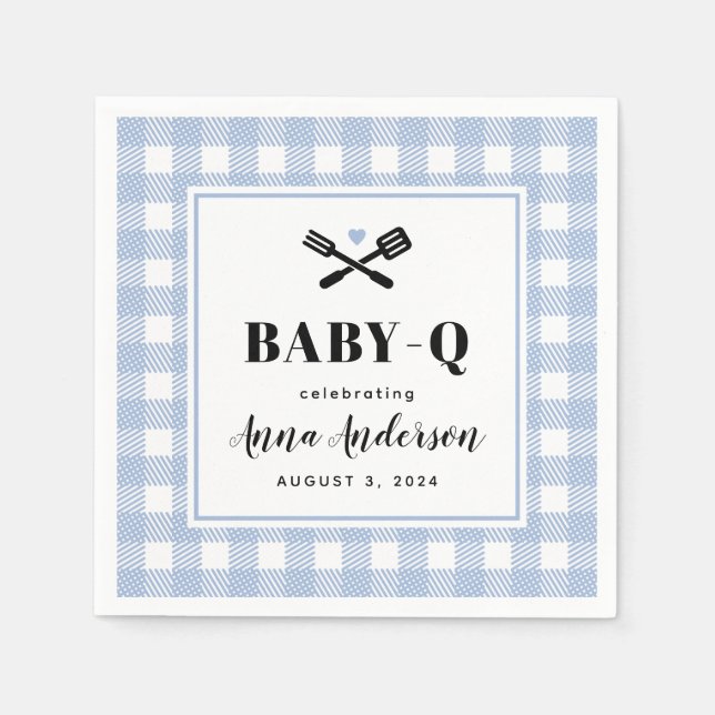 Pale Blue Gingham Plaid Baby Q Napkin (Front)