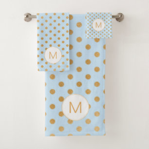 Pale Blue gold dot monogram bathroom Bath Towel Set