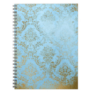 Pale blue gold ,rustic damask,shabby,worn,elegant, notebook
