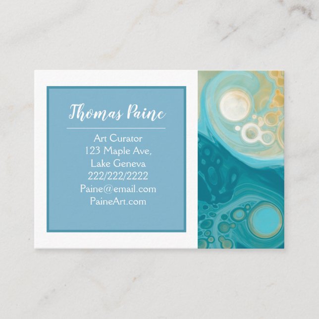 Pale Blue, Gold, Teal, Turquoise Marble Art   Business Card (Front)
