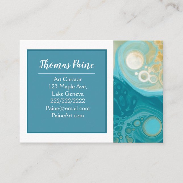 Pale Blue, Gold, Teal, Turquoise Marble Art   Business Card (Front)